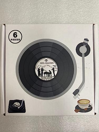 Retro Vinyl Record Coasters with Player, 6 Pcs