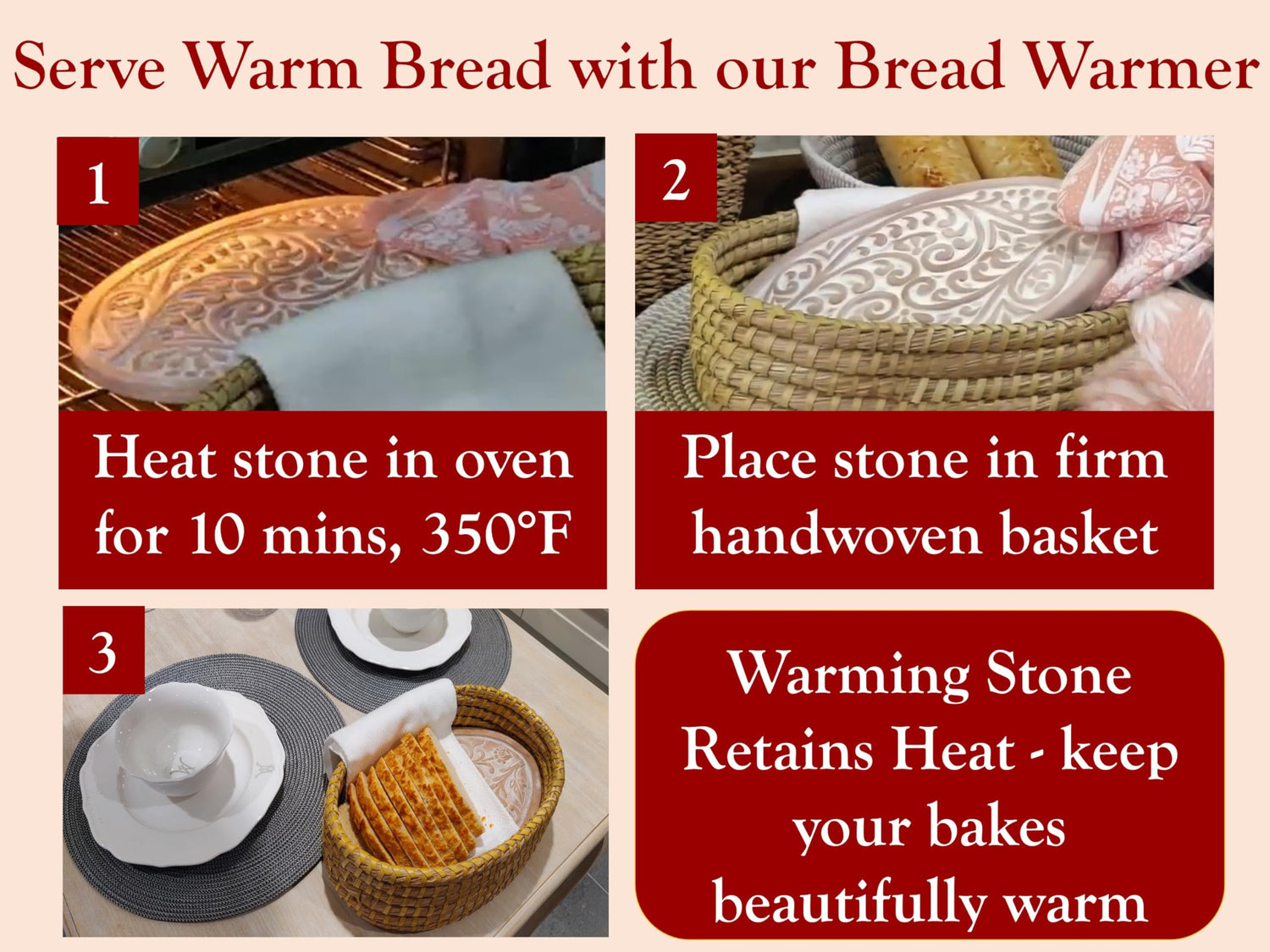 Bread Warmer Basket with Stone